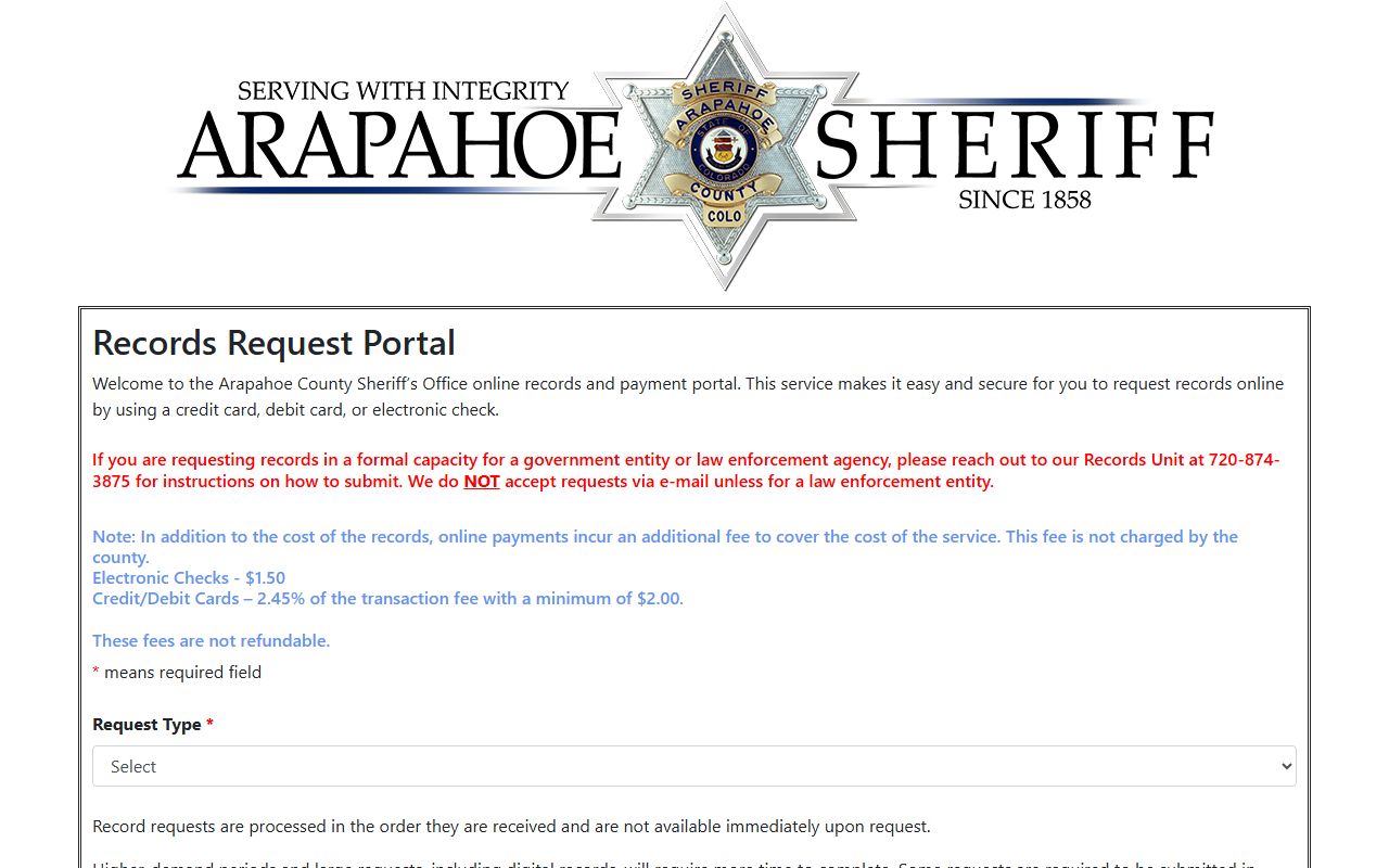 Arapahoe County records request portal for Colorado busted mugshots