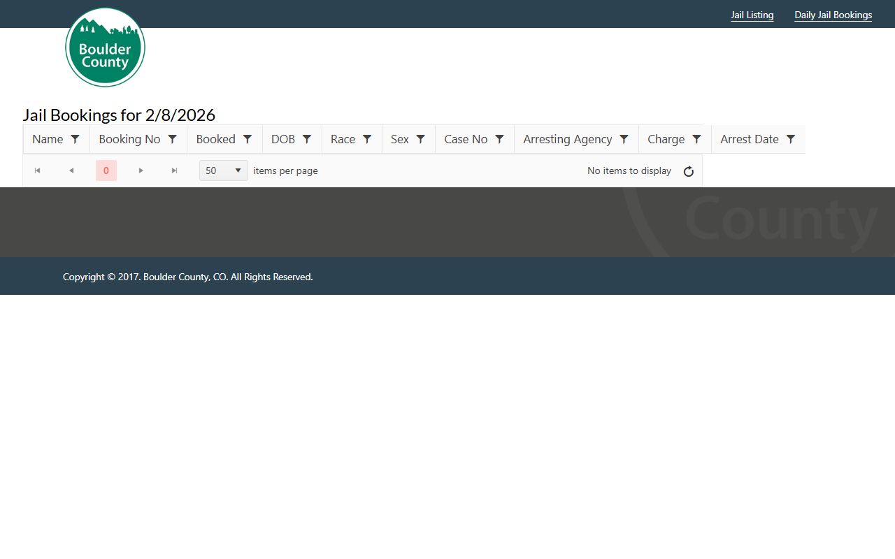 Boulder County daily booking database for Colorado busted mugshots