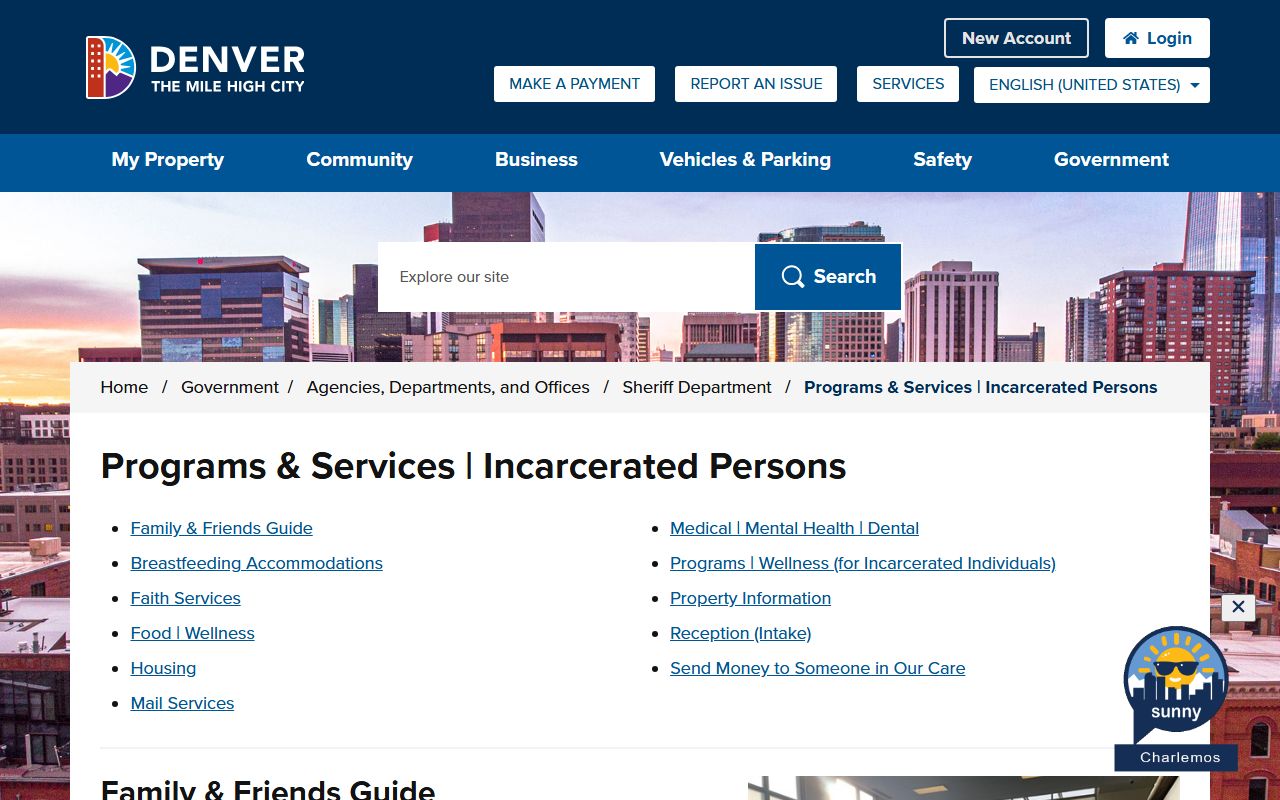 Denver County inmate programs and services page for Colorado busted mugshots