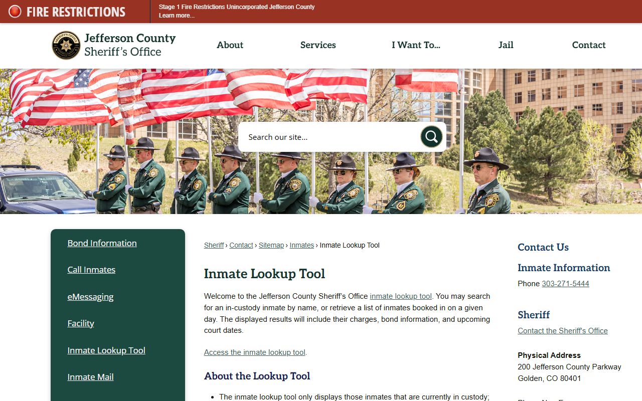 Jefferson County inmate lookup tool page for Colorado busted mugshots