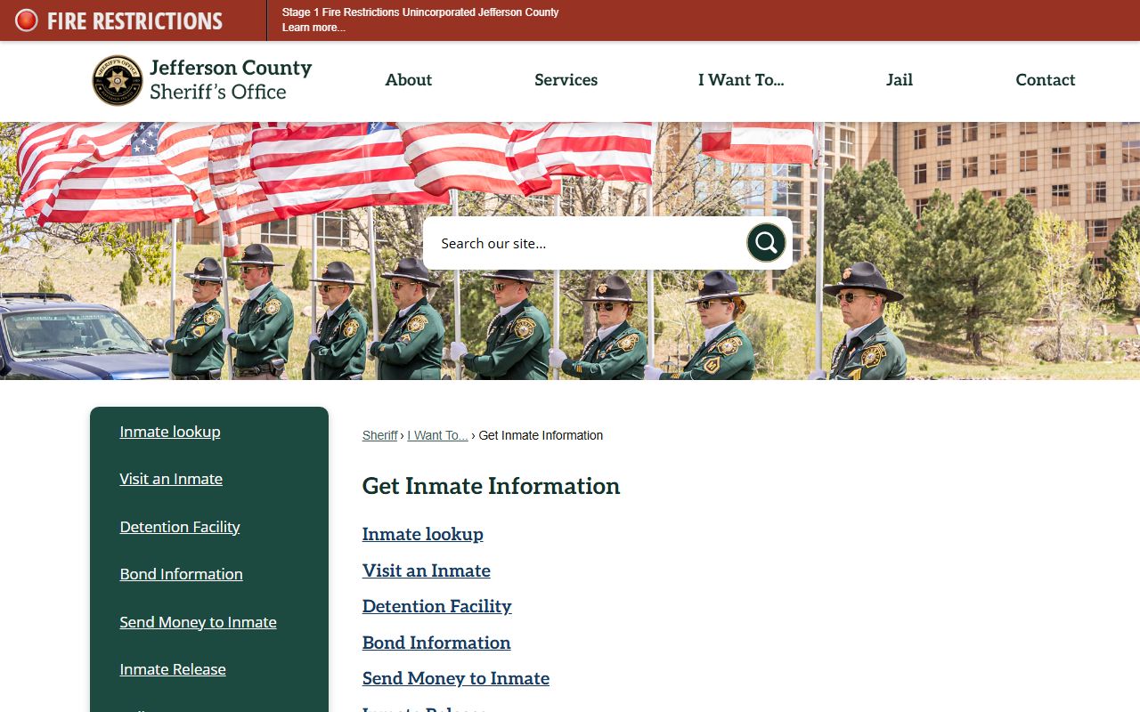 Jefferson County get inmate information page for Colorado busted mugshots