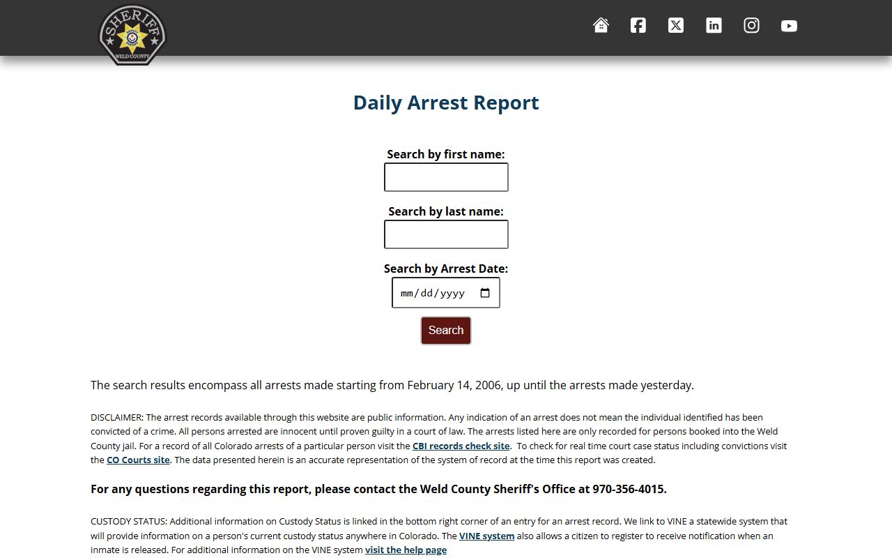 Weld County daily arrests database for busted mugshots