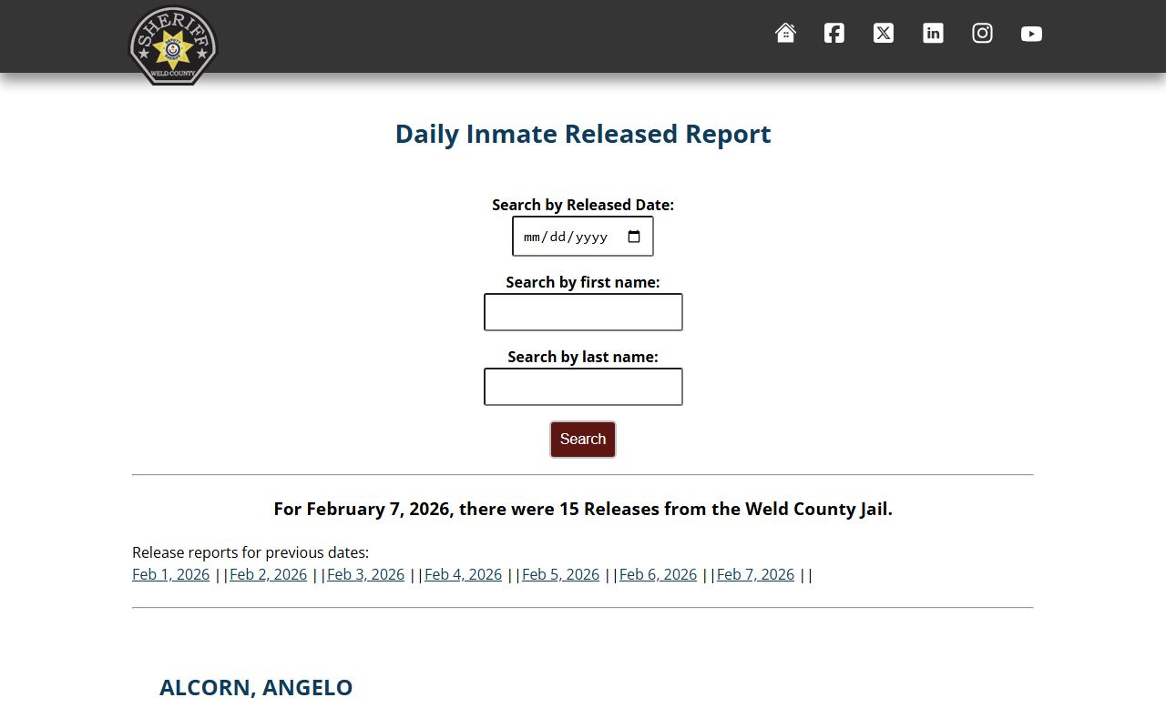 Weld County daily released inmate database for Colorado busted mugshots