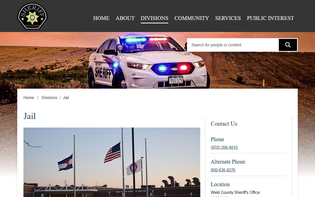 Weld County jail division page for busted mugshots and inmate services