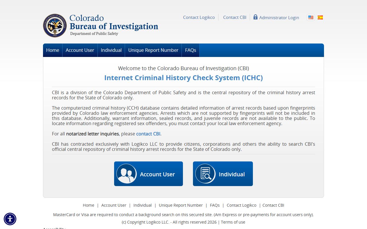 Colorado Internet Criminal History Check portal for busted mugshots search