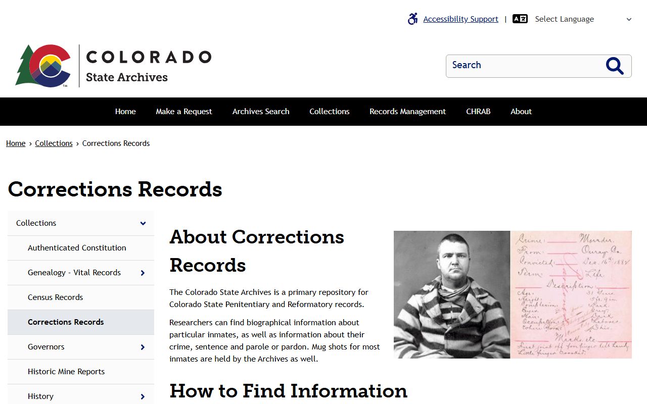 Colorado State Archives corrections records collection for historical mugshots