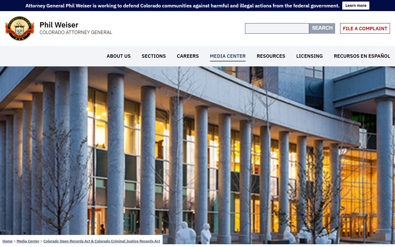 Colorado Attorney General CORA policy page for public records access